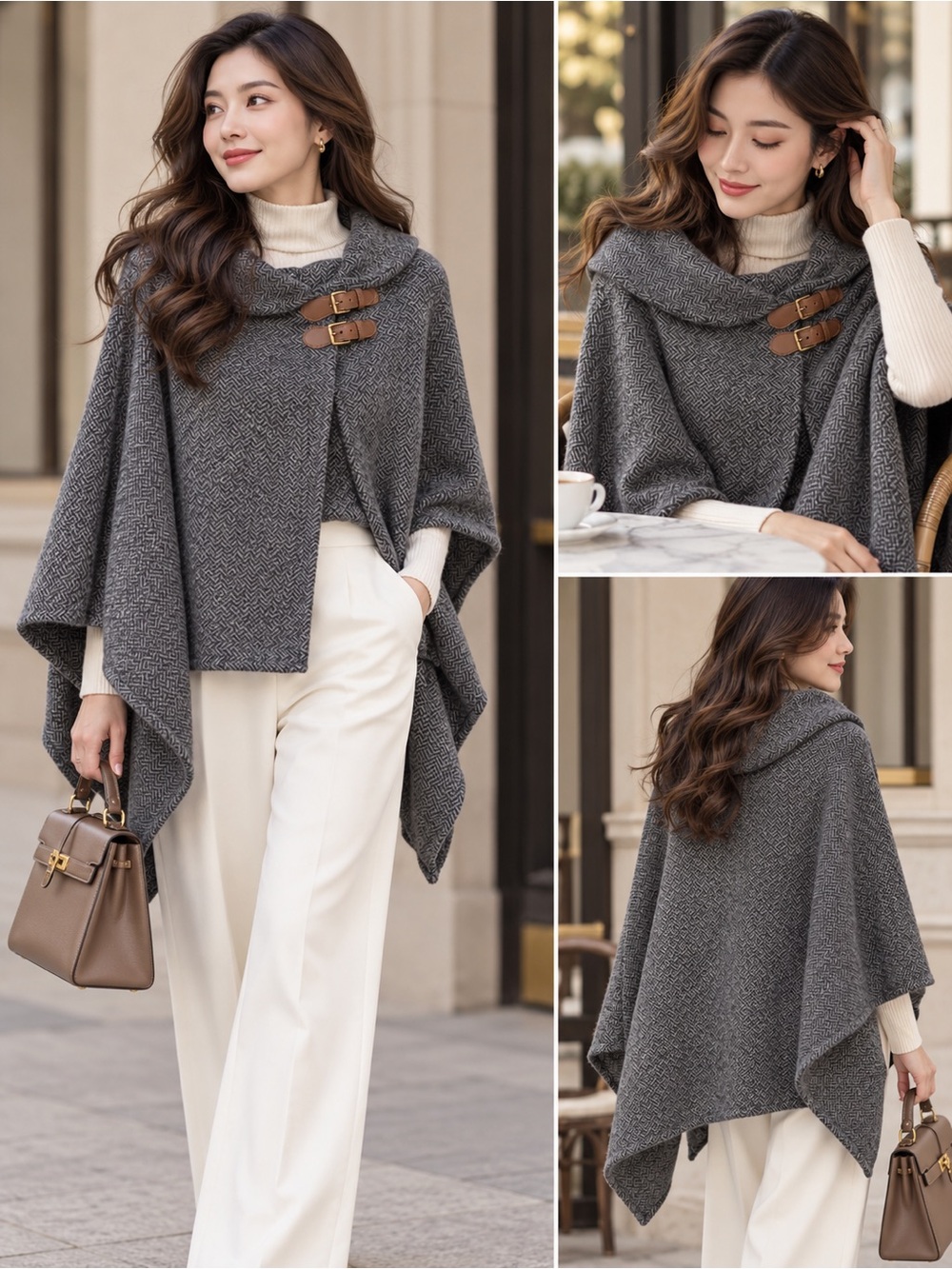 Lauren Ralph Lauren Wool Blend Herringbone Cape Poncho